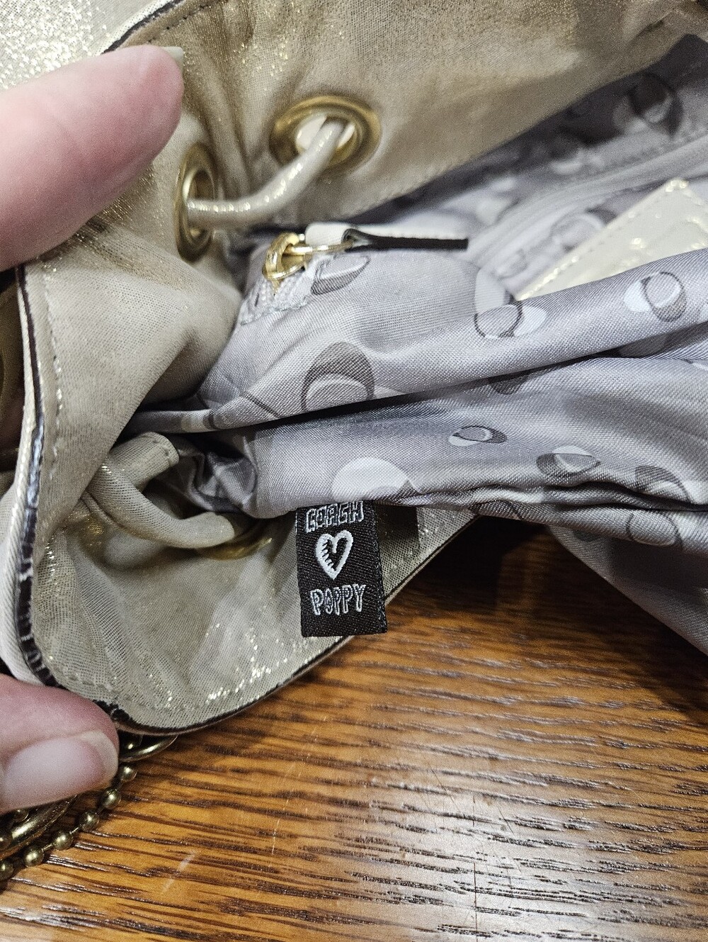 Coach Poppy Gold Shimmer Cinch Bucket Bag - Picture 14 of 16